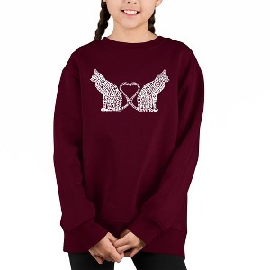 LA Pop Art Cat Tail Hearts - Girl's Word Art Crewneck Sweatshirt - 1 of 4