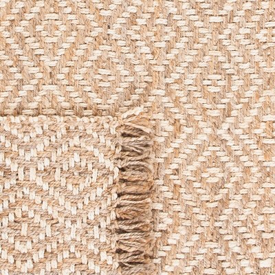 Ivory and Natural Hand-Knotted Geometric Jute Rug