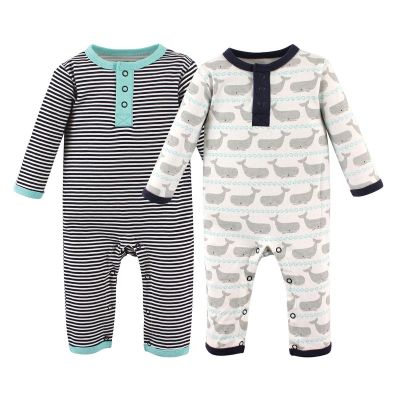 Hudson Baby Infant Boy Cotton Coveralls 2pk, Whale, 1 of 5