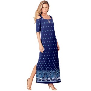 Roaman's Women's Plus Size Petite Ultrasmooth Cold Shoulder Maxi Dress - 1 of 4