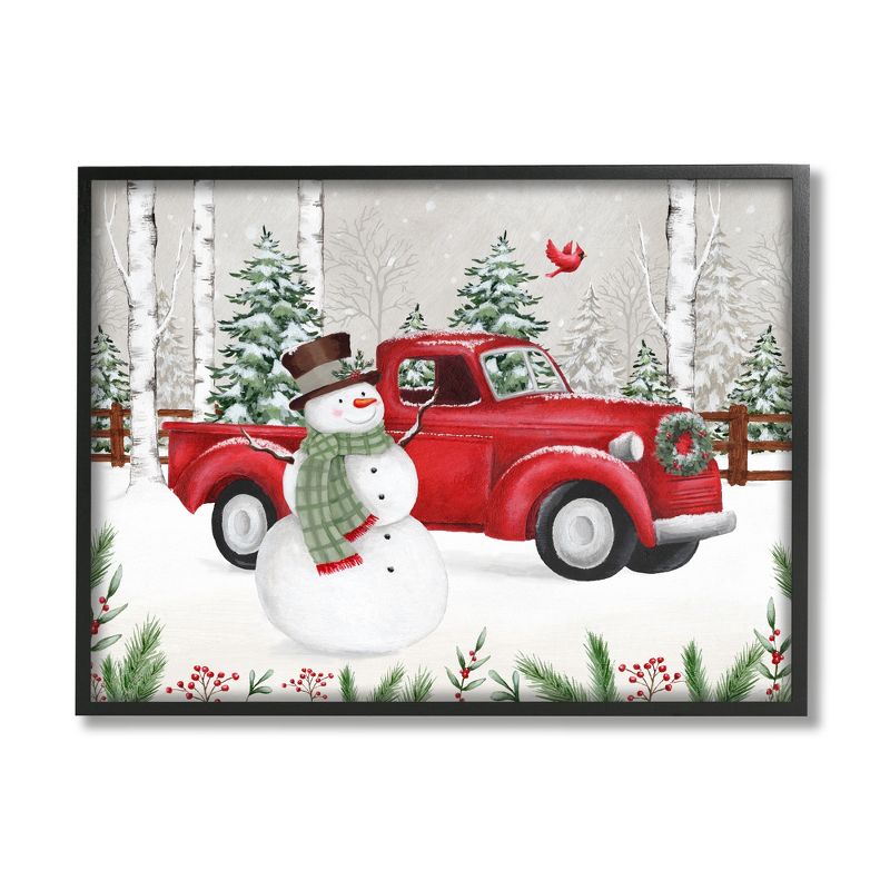 Stupell Industries Winter Wonderland Snowman Cardinal Snowy Red Truck Black Framed Giclee Art, 1 of 6