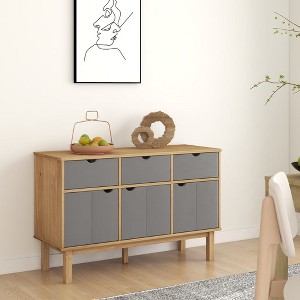 vidaXL Sideboard OTTA Brown and Gray 44.9"x16.9"x28.9" Solid Wood Pine - 1 of 4