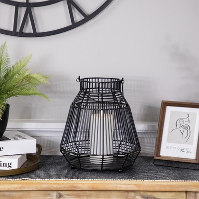 Large Black Iron Geometric Hanging Hurricane Candle Lantern