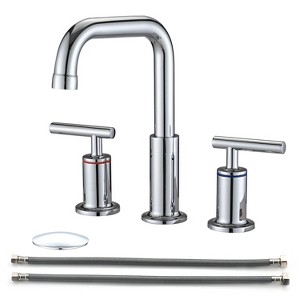 ChicFurnit Bathroom Sink Faucet Double Handle Faucet with Pop Up Drain for Home Bathroom, Silver, 14"*10"*4" - 1 of 4