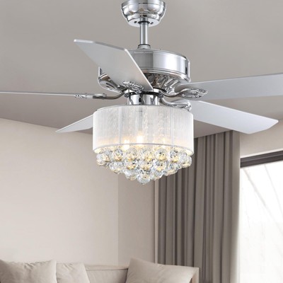 Ludomide Crystal Ceiling Fan Light Modern Luxury Chandelier Fan Chrome with Remote Control 5 Reversible Blades for Living Dining Room Bedroom 49.6"