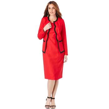 Roaman's Women's Plus Size Contrast-Trim Jacket Dress