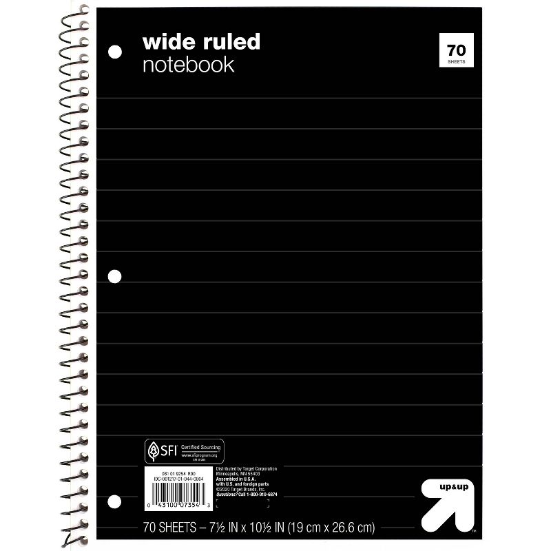 Wide Ruled 1 Subject Flexible Paperboard Cover Spiral Notebook - up & up™, 1 of 2