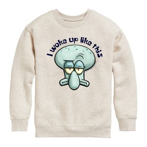 Boys' - SpongeBob SquarePants - I Woke Up Like This Graphic Long Sleeve Fleece Sweatshirt - 1 of 4