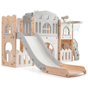 homfan 8-in-1 Toddler Playset w/ Slide, Climber & Basketball Hoop - Indoor/Outdoor Playground for Ages 1-3 - 1 of 4