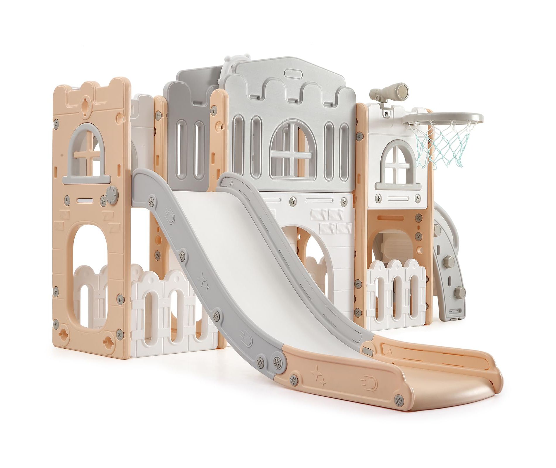 8-in-1 Toddler Playset w/ Slide, Climber & Basketball Hoop - Indoor/Outdoor Playground for Ages 1-3, Pink