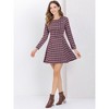 Allegra K Women's Vintage Plaid Houndstooth Long Sleeve Office Zip Front Flare Mini Dress - 3 of 4