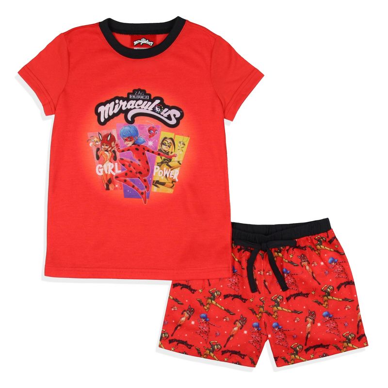 Miraculous: Tales of Ladybug & Cat Noir Girls' Sleep Pajama Set Shorts Red, 1 of 7
