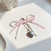 Anna-Kaci Ribbon Pearl Bow Keychain with Silver Heart Charm and Gingham Accent - 3 of 4