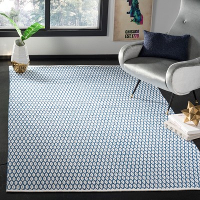 Handwoven Blue and Ivory Geometric Cotton Rug, 9' x 12'