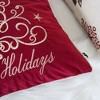 Gulches Embroidered "Happy Holidays"Velvet Throw Pillow,20x20" Red Christmas Accent Cushion with Gold Detailing, Fireplace Sofa Decor with Holly Trim - 2 of 4