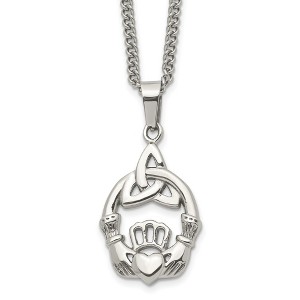 Chisel Stainless Steel Polished Trinity Knot and Claddagh Pendant on an 18" Curb Chain Necklace - 1 of 4