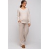 PinkBlush Beige Ribbed Soft Knit Long Sleeve Maternity Pajama Set - 2 of 4