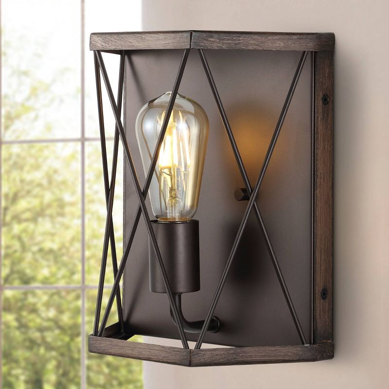 8.25&#34; 1-Light Liam Rustic Farmhouse Iron LED Sconce Wood Finished/Oil Rubbed Bronze - JONATHAN Y, 4 of 10