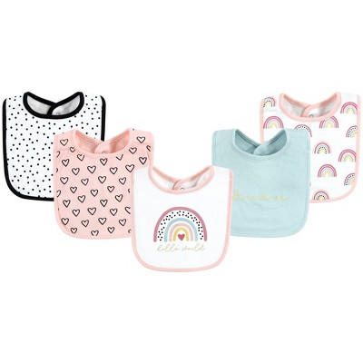 Image of Hudson Baby Infant Girl Cotton Bibs, Modern Rainbow, One Size