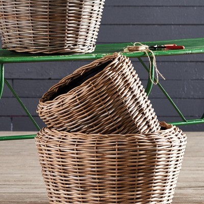 Natural Rattan Woven Planter with Plastic Pot 17.75"