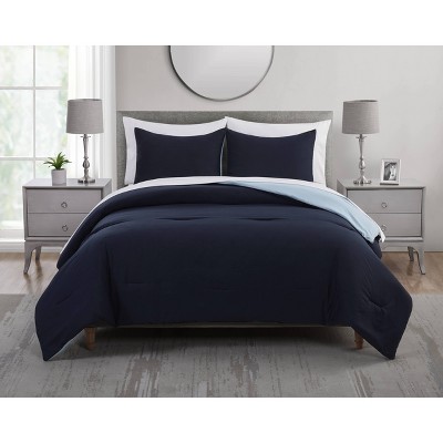 3pc Full/Queen Solid Soft Wash Comforter Set Navy - VCNY