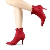 Allegra K Women's Pointed Toe Stiletto Heel Ruffle Ankle Boots - 2 of 4