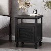 KWPZQEB Wooden Nightstand, End Table with Gorgeous Rattan Weave, Night Stand with Door & Open Shelf for Living Room, Bedroom, Dark Gray - 2 of 4