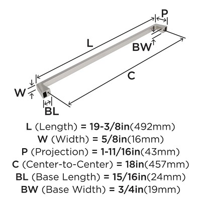 Polished Nickel 18" Modern Appliance Pull with Mounting Hardware