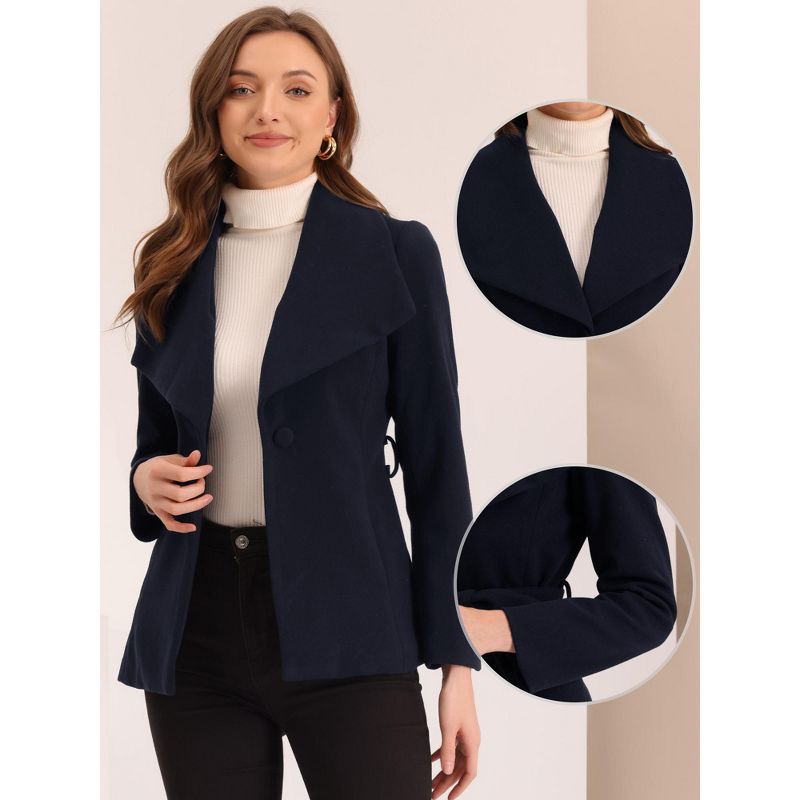 Allegra K Women's Shawl Lapel Collar Buttoned Winter Belted Slant Pockets Pea Coat, 2 of 7