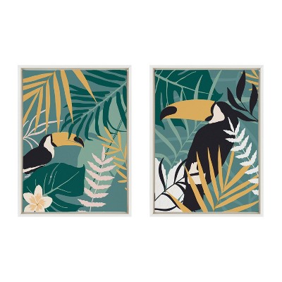 (Set of 2) 18" x 24" Sylvie Jungle Mania by Maja Mitrovic of Makes My Day Happy Framed Canvas Set White - Kate & Laurel All Things Decor