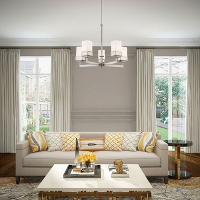 Sleek Brushed Nickel 5-Light Chandelier with Satin Opal White Glass
