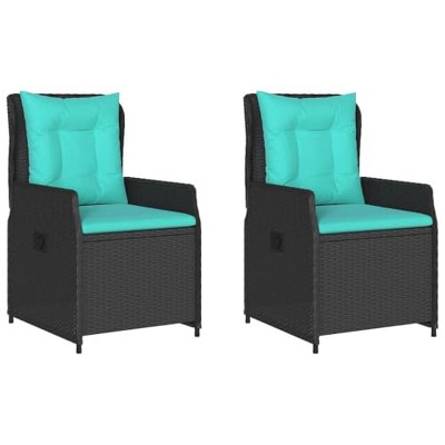 vidaXL Reclining Patio Chairs - Outdoor Recliner Armchair Set w/Turquoise Cushions - Black PE Rattan