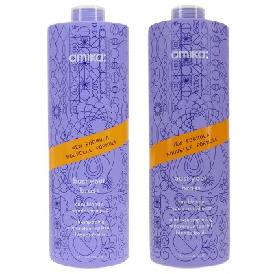 Amika Bust Your Brass Cool Blonde Shampoo 33.8 oz & Bust Your Brass Cool Blonde Repair Conditioner 33.8 oz Combo Pack