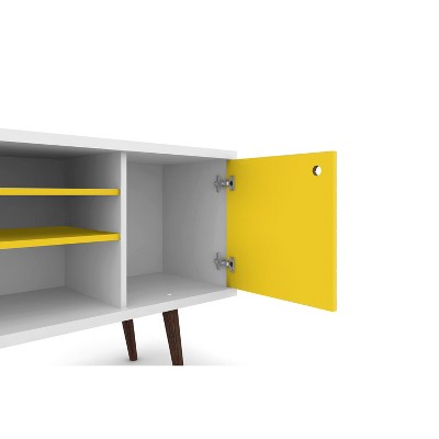 White and Yellow Mid-Century Modern TV Stand with Cabinet