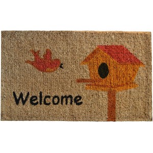 HomeRoots 18" X 30" Beige and Black Coir Bird Welcome Outdoor Door Mat - 1 of 4