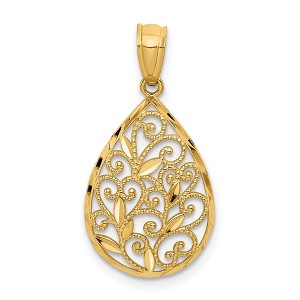 Black Bow Jewelry 14k Yellow or White Gold Small Filigree Teardrop Pendant, 13mm - 1 of 4