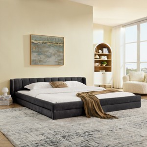 King Chenille Upholstered Platform Bed Frame with Headboard & Sturdy Wood Slats Support, Modern Low Profile Design-3irtyhousy - 1 of 4