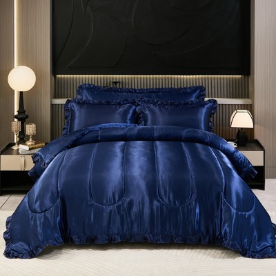 Satin Ruffle Comforter Set with Body Pillow Cover – 4-Piece Luxury Silk-Like Bedding, Soft Lightweight All-Season Quilt