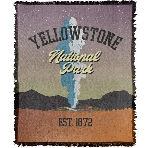 National Park Foundation  Yellowstone National Park Sticker Blanket 50"x60" Woven Tapestry - 1 of 4