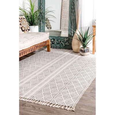 Off-White Geometric Cotton Flatweave 4' x 6' Area Rug