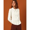 INSPIRE CHIC Women's Peter Pan Collar Bow Tie Neck Puff Long Sleeve Workwear Button Blouses - 4 of 4