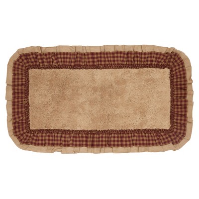 Burlap Natural w/ Burgundy Check Bathmat 27x48  VHC Brands