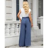 Women's Summer Fall High Waisted Loose Fit Straight Wide Leg Pants Button Down Back Elastic Waist Casual Comfortable Long Trousers - 4 of 4
