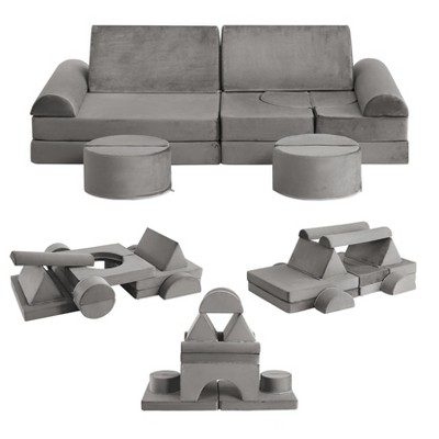 Jojoka 14-Piece Modular Kids Sofa Set, Soft Velvet Play Sofa for Children, Creative Play Furniture for Playroom