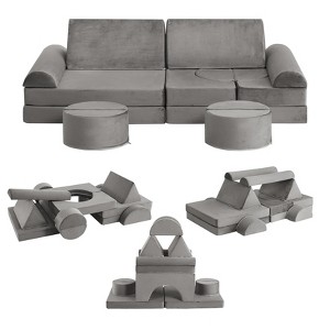 Jojoka 14-Piece Modular Kids Sofa Set, Soft Velvet Play Sofa for Children, Creative Play Furniture for Playroom - 1 of 4