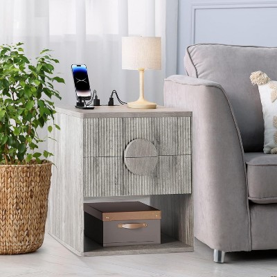 Coucheta Large Fluted Nightstand Set of 2 with Drawers, Bedside Table for Bedroom, Living Room and Offices, Farmhouse Bed Side Tables