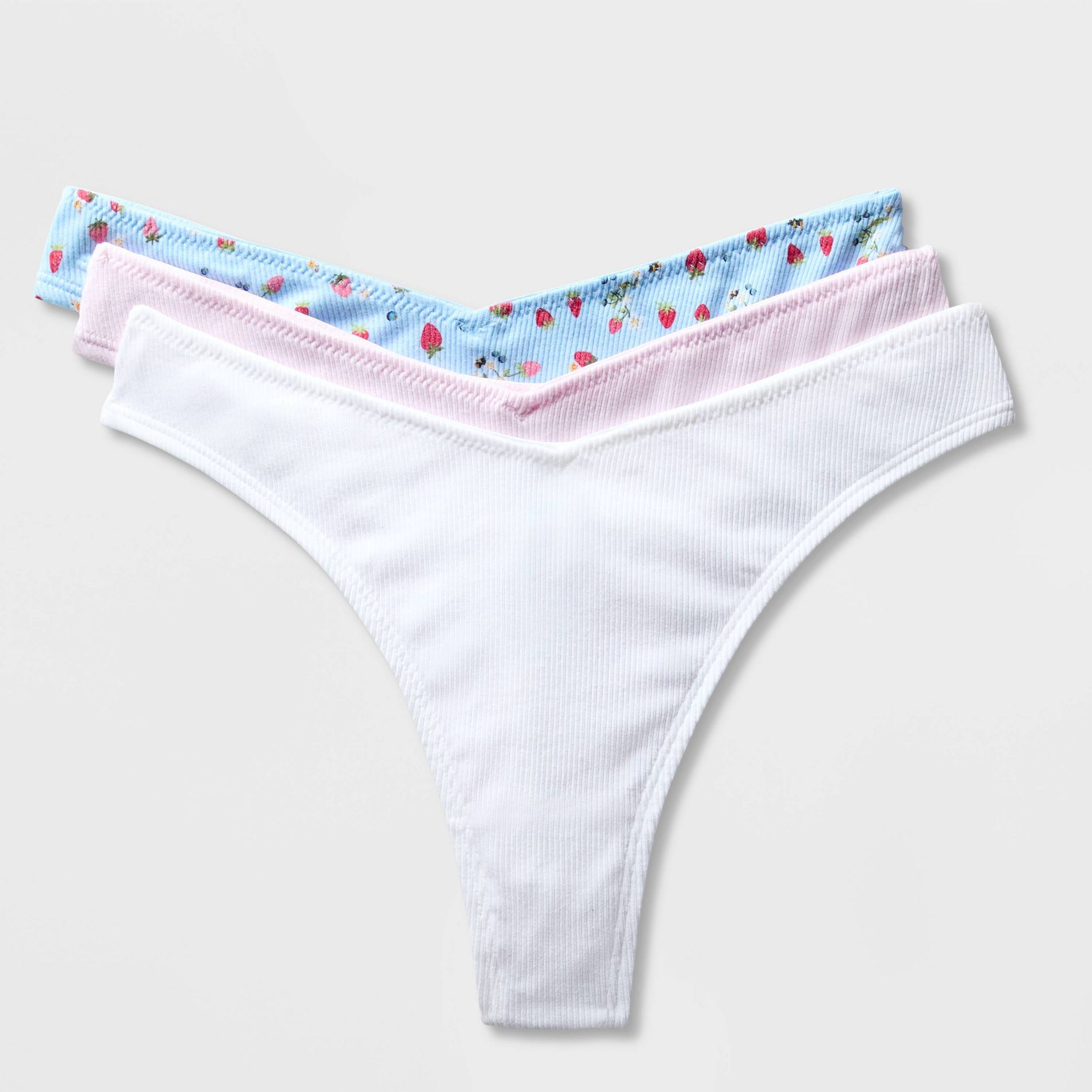 Women's Cotton Ribbed Thong Underwear 3pk - Wild Fable™ Pink/Blue/White
