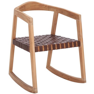 Willa Cognac Genuine Leather and Natural Teak Rocking Dining Chair