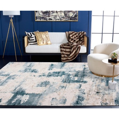 Beige and Turquoise Abstract Synthetic Area Rug, 8' x 10'