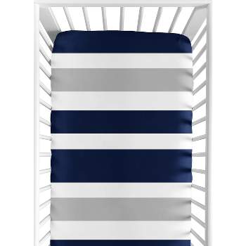Sweet Jojo Designs Gender Neutral Baby Fitted Crib Sheet Stripe Navy Blue Grey and White